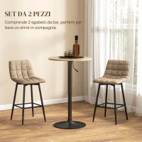 HOMCOM Set 2 Sgabelli da Cucina Stile Nordico in Tessuto Effetto Velluto e Metallo, 45x47x84 cm, Marrone(m-4)