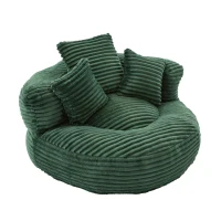 Plush Oversized Bean Bag Chair with High Back & 3 Pillows, Cozy Corduroy Floor Lounger Sofa for Living Room, 108L x 108W x 52H cm, Emerald(m-14)