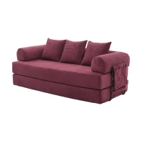 Cozy Compressible Folding Sofa with Detachable Metal Frame, Soft Modular Sectional Couch for Small Apartment, 110L x 33W x 33H cm, Wine Red(m-2)
