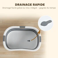 PawHut Baignoire pour Chien, Baignoire Pliable et Portable avec Trou de Drainage, pour Petits Chiens et Chiots, Gris(m-6)