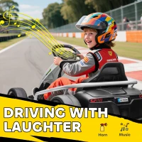 HOMCOM 24 V Go-Kart electric pentru copii până la 13 km/h Gokart cu funcție drift, Drift-Kart cu 2 motoare pentru 8–12 ani Alb(m-8)