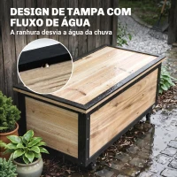Outsunny Baú de Exterior 121 L Baú de Armazenamento em Madeira com 4 Rodas para Jardim Pátio Varanda 100x50x43 cm Natural e Preto(m-7)