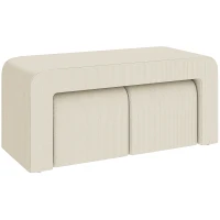 HOMCOM Conjunto de 3 Bancos Grande e 2 Pequenos Bancos Modernos em Veludo 104x44x48 cm Creme(m-1)