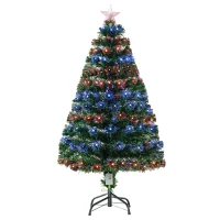 HOMCOM 4 Feet Prelit Artificial Christmas Tree with Multi-Coloured Fiber Optic LED Light, Holiday Home Xmas Decoration, Green(m-1)