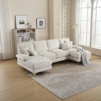 Modern U-Shaped Sectional Sofa with Double Chaise Lounge, Soft Chenille Modular Couch for Living Room, 272L x 136W x 88H cm, Beige(m-6)