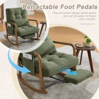 Cozy Rocking Chair with Adjustable Footrest and Side Pocket, Soft Corduroy Glider Armchair for Nursery, 92L x 80W x 70H cm, Green(m-8)