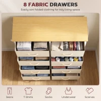 HOMCOM Chest of Drawers, Dresser with 8 Fabric Drawers, Tall Storage Unit with 4 Pockets and 2 Hooks Steel Frame, Beige(m-4)