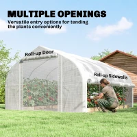 Outsunny 4 x 3(m) Walk-in Polytunnel Greenhouse, Zipped Roll Up Sidewalls, Mesh Door, 8 Mesh Windows, Tunnel Warm House Tent with PE Cover, Complimentary Plant Labels and Gloves, White(m-4)