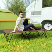 Outsunny Double Camping Cot Bed, with Bag - Khaki(m-10)