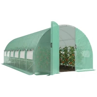 Outsunny Serre tunnel de jardin 18m², serre de jardin tunnel avec porte et 12 fenêtres avec moustiquaires, 295x597x200cm, vert(m-11)