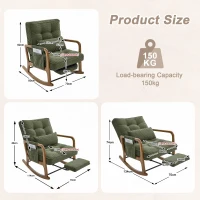 Cozy Rocking Chair with Adjustable Footrest and Side Pocket, Soft Corduroy Glider Armchair for Nursery, 92L x 80W x 70H cm, Green(m-3)