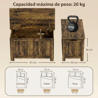 HOMCOM Baúl de Almacenamiento con Tapa Abatible Cofre de Juguetes con Bisagras de Seguridad Marrón Rústico(m-3)