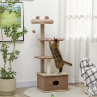 PawHut Arranhador para Gatos com Cama Caverna Plataformas Bola Suspensa e Poste de Juta 48x40x133 cm Marrom(m-10)