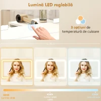 HOMCOM Toaletă pentru Cameră cu Oglindă și Lumini LED Reglabile, 6 Sertare, 2 Rafturi și Prize Electrice, Alb(m-5)