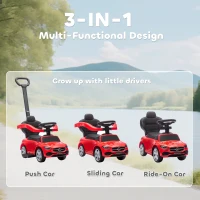 AIYAPLAY 2 in 1 Baby Ride on Push Car Mercedes-Benz C-Class Licensed Walker Foot to Floor Push-Along with Removable Handle, Red(m-4)