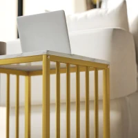 HOMCOM Modern Coffee Table Set of Two, Marble-Effect Nesting Side Tables with Steel Frame for Living Room, Gold Tone(m-9)