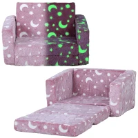 AIYAPLAY 2 in 1 Kids Folding Bed Armchair with Glow in The Dark Cosmic Design, Washable Cushion and Cover, Pink(m-1)