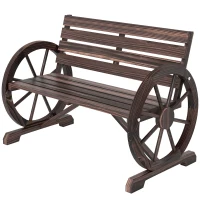 Outsunny Gartenbank 2-Sitzer Sitzbank Holzbank Wagenrad mit Armlehne Landhausstil Tannenholz Braun 105,5 x 59 x 75 cm(m-11)