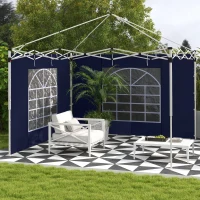 Outsunny Pavillon-Vorhänge, 2er-Set, für 3x6m oder 3x3m Gartenpavillons, mit Fenstern und Türen, Blau(m-10)