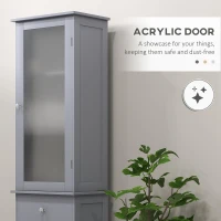 kleankin Bathroom Storage Cabinet with 3-tier Shelf Drawer Door, Floor Cabinet Free Standing Tall Slim Side Organizer Shelves, Grey(m-5)