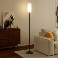 HOMCOM Floor Lamp for Living Room, Modern Standing Lamp with Linen Shade & Foot Switch, Minimalist Tall Pole Lampshade for Bedroom, Office, White(m-10)