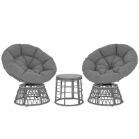 Outsunny Ensemble salon de jardin 3 pièces avec 2 fauteuils papasan pivotant et 1 tables basse ronde polyester résine tressée(m-11)