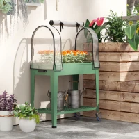 Outsunny Huerto Urbano Elevado con Ruedas Cubierta de Invernadero y Estante Inferior para Cultivo Plantas 80x40x120 cm Verde(m-8)