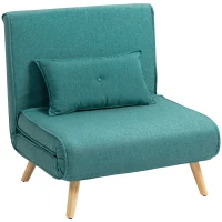 HOMCOM Fauteuil convertible 1 place canapé-lit clic-clac 3 en 1 avec dossier réglable en 5 positions, oreiller inclus, vert(m-11)