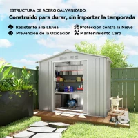 Outsunny Caseta de Jardín 213x130x185 cm con Puertas Correderas y Claraboya para Almacenamiento de Herramientas Gris Plata(m-5)