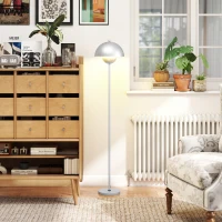 HOMCOM Candeeiro de Pé Moderno com Ecrã em Forma de Taça Refletora de Luz Interruptor de Pé Suporte E27 sem Lâmpada Ø35x155 cm Prata(m-10)