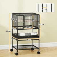 PawHut Gabbia per Uccelli con Ripiano Inferiore, Vassoio e Griglia Rimovibili, in Acciaio e PP, 48x46x83 cm, Nero(m-3)