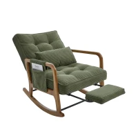 Cozy Rocking Chair with Adjustable Footrest and Side Pocket, Soft Corduroy Glider Armchair for Nursery, 92L x 80W x 70H cm, Green(m-14)