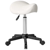 HOMCOM Tabouret à roulettes, chaise de travail avec hauteur réglable 45-57 cm et selle ergonomique, 48x47x45-57cm, blanc(m-11)