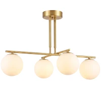 HOMCOM Suspension moderne à 4 abat-jours sphériques, hauteur réglable et rotation 350°, Blanc(m-7)
