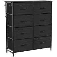 HOMCOM Chest of Drawers, Dresser with 8 Fabric Drawers, Tall Storage Unit with 4 Pockets and 2 Hooks Steel Frame, Black(m-1)