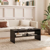 HOMCOM Mesa de Centro Moderna de Madera con 2 Niveles y Balda Abierta 100x40x41,5 cm Negro(m-6)