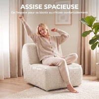 HOMCOM Fauteuil de salon pivotant 360°, canapé 1 place rembourré en chenille avec assise extra-large, rembourrage épais, beige(m-5)