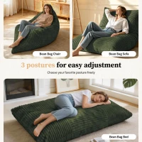 Convertible Bean Bag Chair with Memory Foam, Versatile Lounger for Reading and Gaming, 180L x 125W cm, Green(m-5)