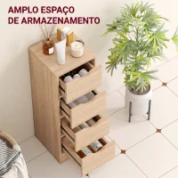 HOMCOM Armário de Casa de Banho Estreito com 4 Gavetas e Puxadores com Ranhuras, 29x29x83 cm, Madeira Natural(m-4)
