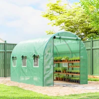 Outsunny Gewächshaus 3 x 2 x 2 m Foliengewächshaus mit Rollbar 2 Reißverschlusstür & 6 Netzfenster Stützstangen Grün(m-10)
