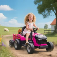 AIYAPLAY 12V Ride on Tractor and Trailer with Remote Control, Music, Shifter, Start-Up Sound, for Kids Ages 3-8 Years, Pink(m-10)