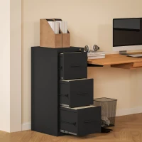 HOMCOM Schedario Portadocumenti Minimal a 3 Cassetti con Barra Regolabile, in Acciaio, 36.5x46.2x99 cm, Nero(m-7)