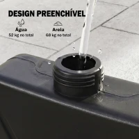 Outsunny Base para Chapéu de Sol de 4 Peças Recarregável com Areia 68 kg ou Água 52 kg para Jardim Pátio ou Terraço Preto(m-4)