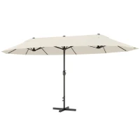Outsunny Grande Parasol de Jardin Exterieur 4,6 x 2,7 m avec Pied en Croix, Parasol Double avec Manivelle, pour Terrasse, Crème(m-12)