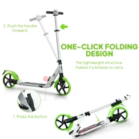HOMCOM Folding Kick Scooter, Adjustable Ride On Scooter with 200mm Big Wheels and Double Shock Absorption, Urban Scooter for 14+ Teens Adult, Green(m-6)