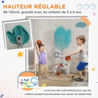 AIYAPLAY Panier de basket-ball pour enfants 5 en 1 hauteur réglable but de football balle de golf lancer d'anneaux bleu et gris(m-6)