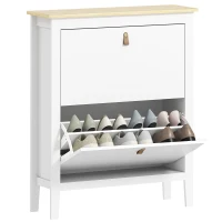 HOMCOM Meuble à chaussures 14 paires, armoire à chaussures avec 2 tiroirs rabattables, étagères amovibles et réglables, blanc(m-11)