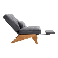 Cozy Reclining Accent Chair with Foldable Ottoman and Lumbar Pillow, Soft Adjustable Lounger for Living Room, 127L x 73W x 90H cm, Dark Gray(m-15)