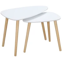 HOMCOM Nesting Coffee Table, Set of 2 Side Tables, Stacking End Tables with Solid Wood Legs, for Living Room Bedroom, White(m-1)