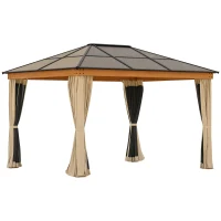 Outsunny Gazebo da Giardino in Acciaio, Alluminio e Poliestere con Tetto in Policarbonato e Zanzariere, 2.94x3.60x2.67 m(m-1)